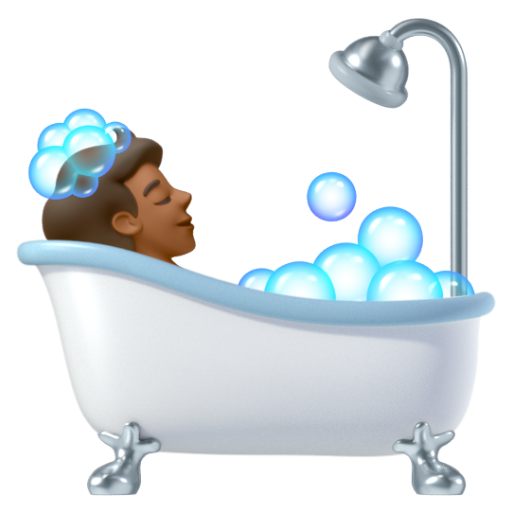 Emoji Người đang tắm bồn: màu da tối trung bình 🛀🏾 dạng 3D