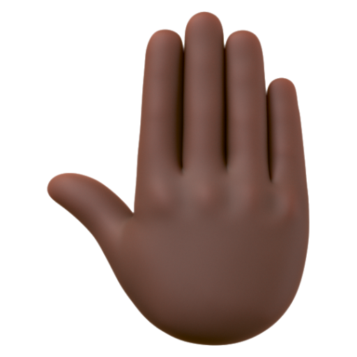 Emoji Mu bàn tay giơ lên: màu da tối 🤚🏿 dạng 3D
