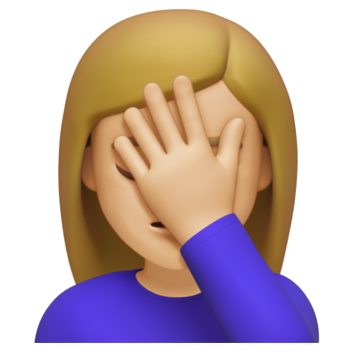 Emoji Người phụ nữ lấy tay che mặt: màu da sáng trung bình 🤦🏼‍♀ dạng 3D
