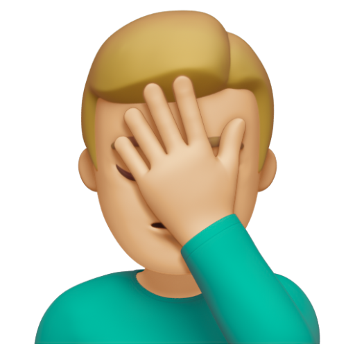 Emoji Người đàn ông lấy tay che mặt: màu da sáng trung bình 🤦🏼‍♂ dạng 3D