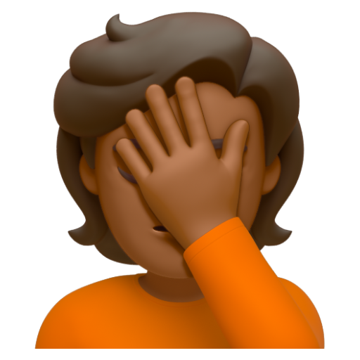 Emoji Người lấy tay che mặt: màu da tối trung bình 🤦🏾 dạng 3D