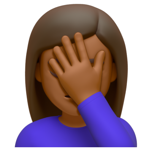 Emoji Người phụ nữ lấy tay che mặt: màu da tối trung bình 🤦🏾‍♀ dạng 3D