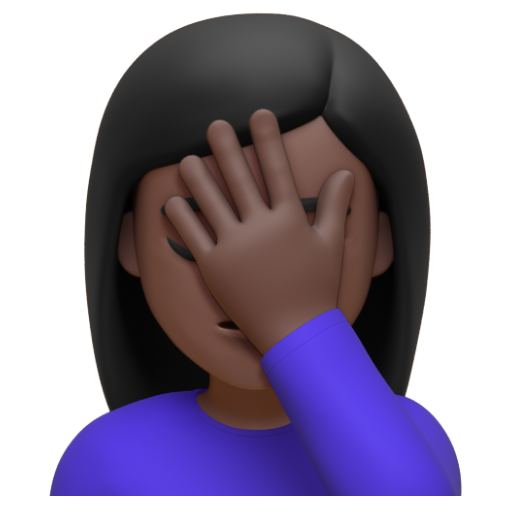 Emoji Người phụ nữ lấy tay che mặt: màu da tối 🤦🏿‍♀ dạng 3D