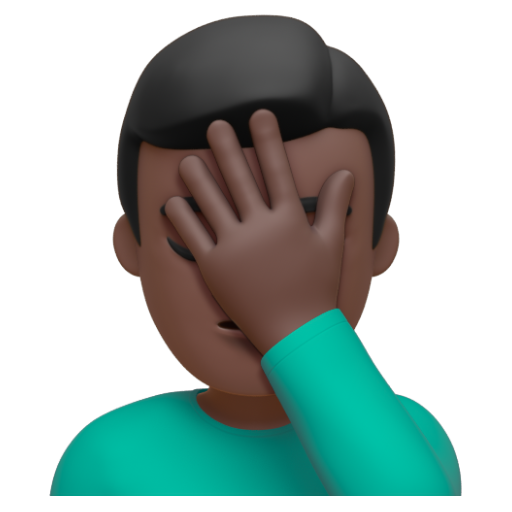 Emoji Người đàn ông lấy tay che mặt: màu da tối 🤦🏿‍♂ dạng 3D
