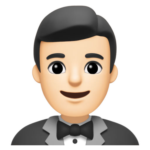 Emoji Người đàn ông mặc bộ vest: màu da sáng 🤵🏻‍♂ dạng 3D