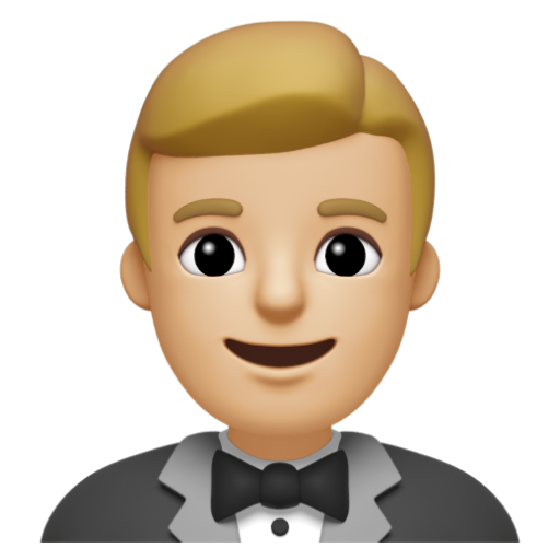 Emoji Người đàn ông mặc bộ vest: màu da sáng trung bình 🤵🏼‍♂ dạng 3D
