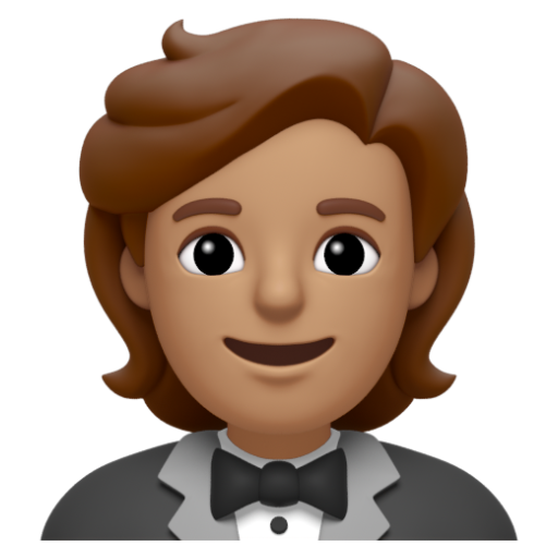 Emoji Người mặc bộ vest: màu da trung bình 🤵🏽 dạng 3D