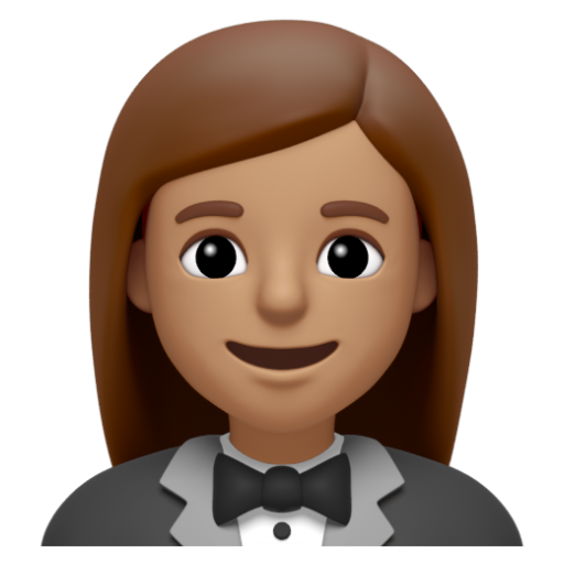 Emoji Người phụ nữ mặc bộ vest: màu da trung bình 🤵🏽‍♀ dạng 3D