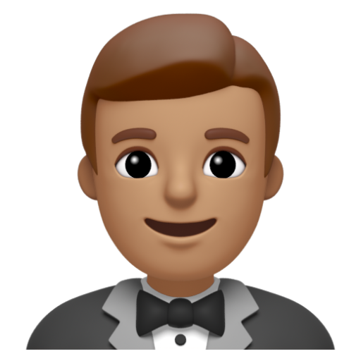 Emoji Người đàn ông mặc bộ vest: màu da trung bình 🤵🏽‍♂ dạng 3D