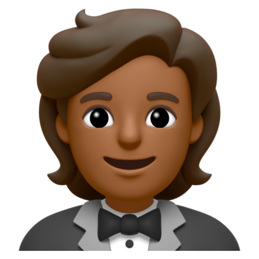 Emoji Người mặc bộ vest: màu da tối trung bình 🤵🏾 dạng 3D