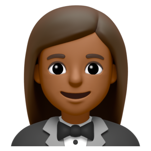 Emoji Người phụ nữ mặc bộ vest: màu da tối trung bình 🤵🏾‍♀ dạng 3D