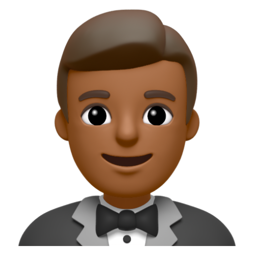 Emoji Người đàn ông mặc bộ vest: màu da tối trung bình 🤵🏾‍♂ dạng 3D