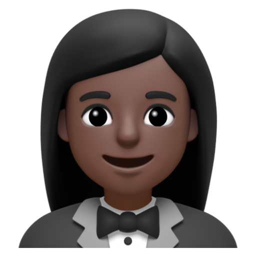 Emoji Người phụ nữ mặc bộ vest: màu da tối 🤵🏿‍♀ dạng 3D