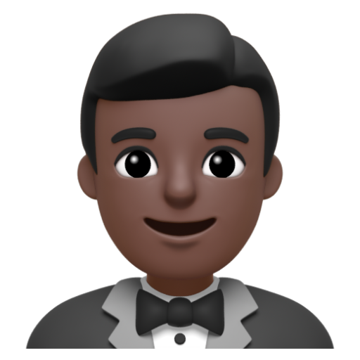 Emoji Người đàn ông mặc bộ vest: màu da tối 🤵🏿‍♂ dạng 3D