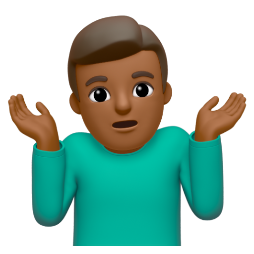 Emoji Người đàn ông nhún vai: màu da tối trung bình 🤷🏾‍♂ dạng 3D