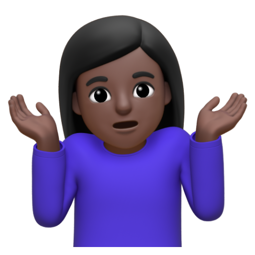 Emoji Người phụ nữ nhún vai: màu da tối 🤷🏿‍♀ dạng 3D