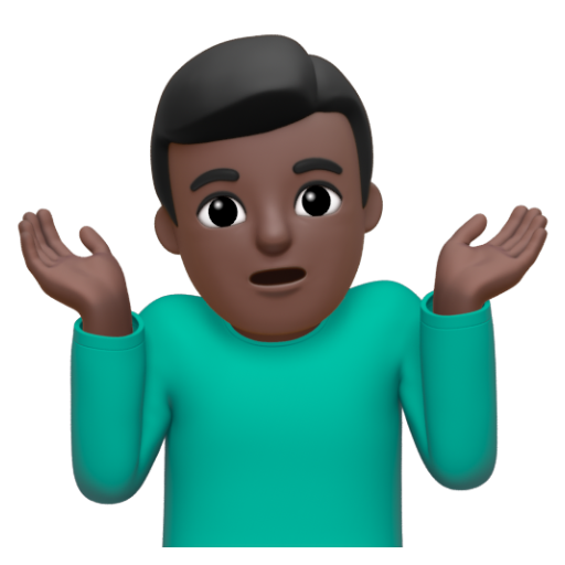 Emoji Người đàn ông nhún vai: màu da tối 🤷🏿‍♂ dạng 3D