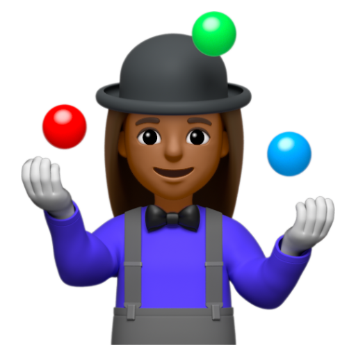Emoji Người phụ nữ tung hứng: màu da tối trung bình 🤹🏾‍♀ dạng 3D