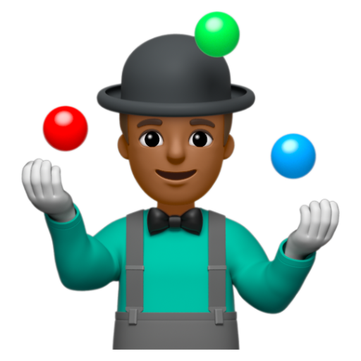 Emoji Người đàn ông tung hứng: màu da tối trung bình 🤹🏾‍♂ dạng 3D