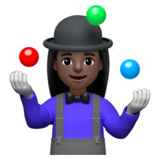 Emoji Người phụ nữ tung hứng: màu da tối 🤹🏿‍♀ dạng 3D