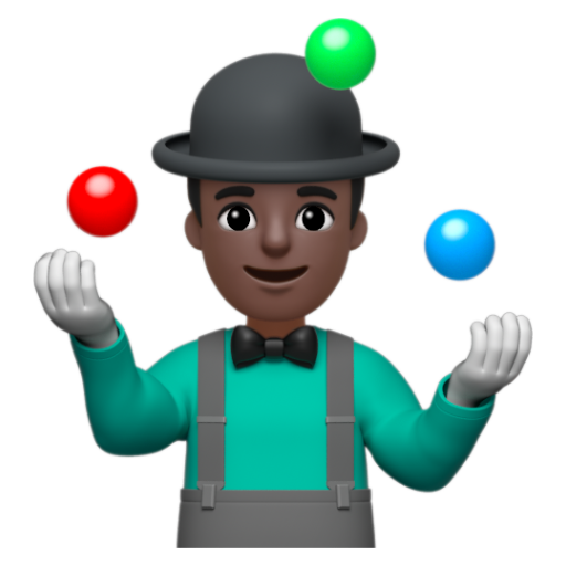 Emoji Người đàn ông tung hứng: màu da tối 🤹🏿‍♂ dạng 3D
