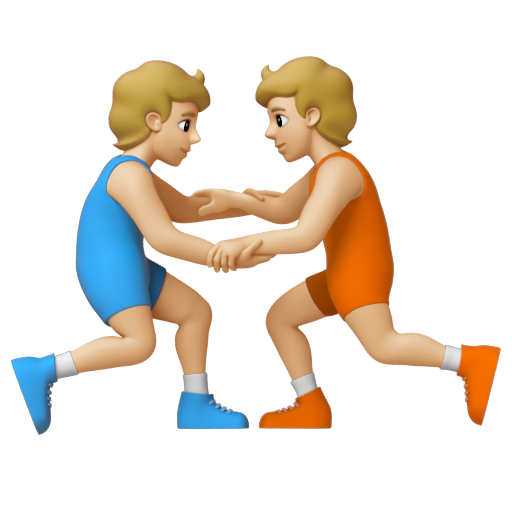 Emoji Người chơi vật: màu da sáng trung bình 🤼🏼 dạng 3D