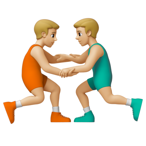 Emoji Những người đàn ông chơi vật: màu da sáng trung bình 🤼🏼‍♂ dạng 3D