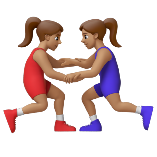 Emoji Những người phụ nữ chơi vật: màu da trung bình 🤼🏽‍♀ dạng 3D