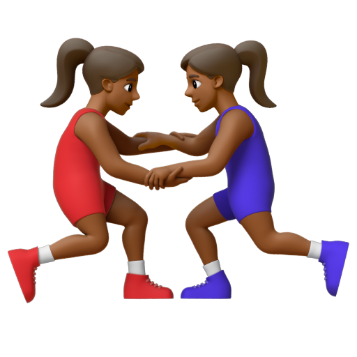 Emoji Những người phụ nữ chơi vật: màu da tối trung bình 🤼🏾‍♀ dạng 3D