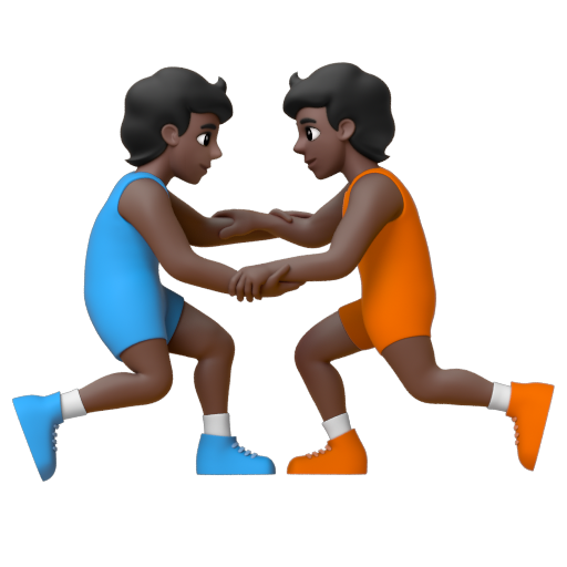 Emoji Người chơi vật: màu da tối 🤼🏿 dạng 3D
