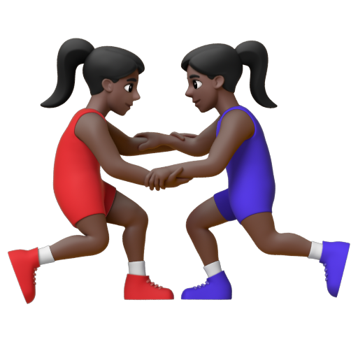 Emoji Những người phụ nữ chơi vật: màu da tối 🤼🏿‍♀ dạng 3D