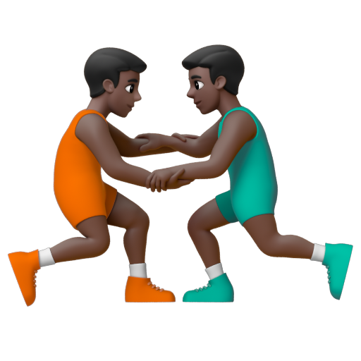 Emoji Những người đàn ông chơi vật: màu da tối 🤼🏿‍♂ dạng 3D