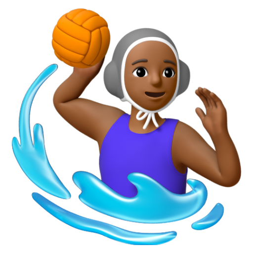 Emoji Người phụ nữ chơi bóng nước: màu da tối trung bình 🤽🏾‍♀ dạng 3D
