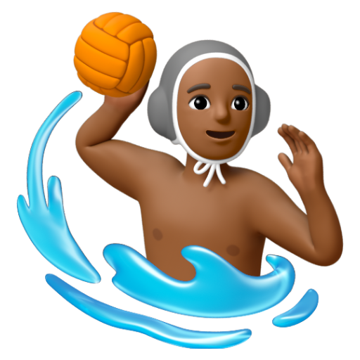 Emoji Người đàn ông chơi bóng nước: màu da tối trung bình 🤽🏾‍♂ dạng 3D
