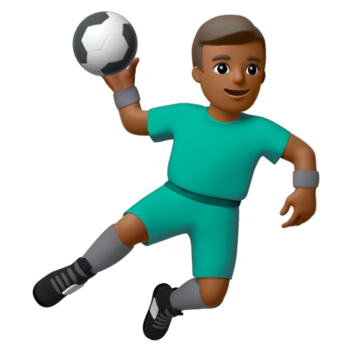 Emoji Người đàn ông chơi bóng ném: màu da tối trung bình 🤾🏾‍♂ dạng 3D