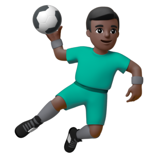 Emoji Người đàn ông chơi bóng ném: màu da tối 🤾🏿‍♂ dạng 3D