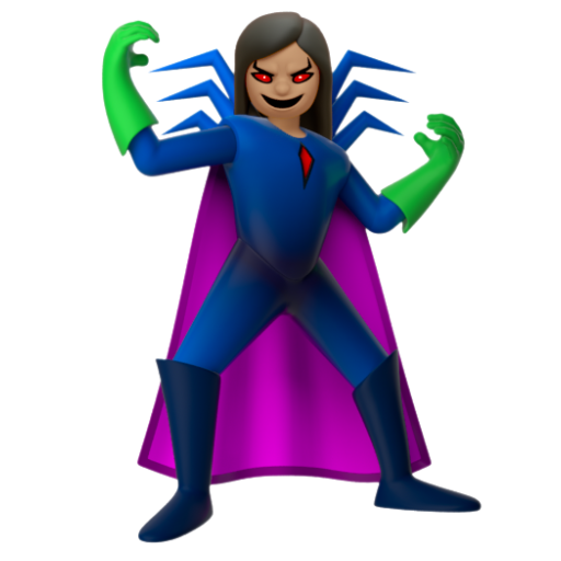 Emoji Nữ siêu phản diện: màu da trung bình 🦹🏽‍♀ dạng 3D