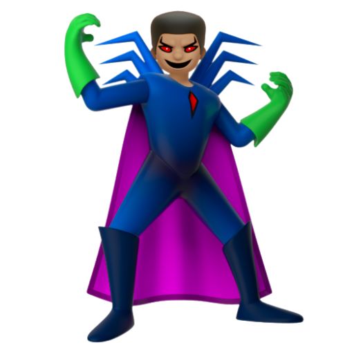 Emoji Nam siêu phản diện: màu da trung bình 🦹🏽‍♂ dạng 3D