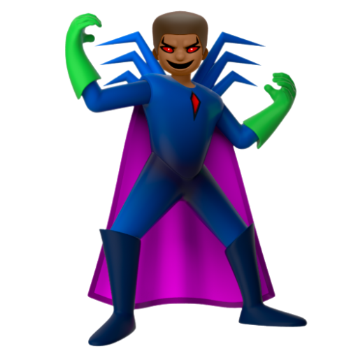 Emoji Nam siêu phản diện: màu da tối trung bình 🦹🏾‍♂ dạng 3D