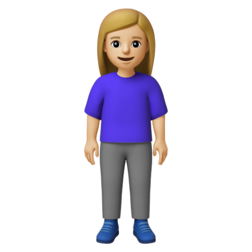 Emoji Người phụ nữ đứng: màu da sáng trung bình 🧍🏼‍♀ dạng 3D