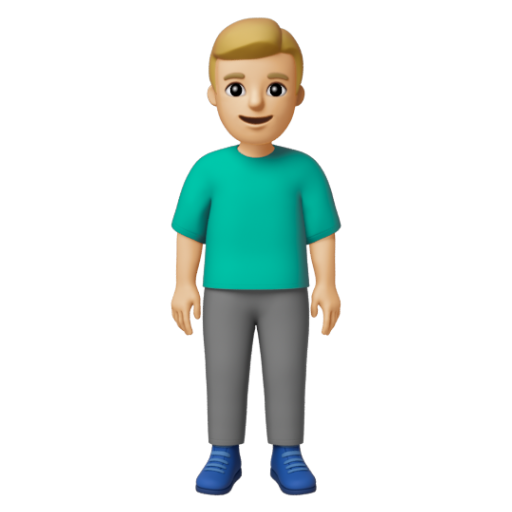 Emoji Người đàn ông đứng: màu da sáng trung bình 🧍🏼‍♂ dạng 3D