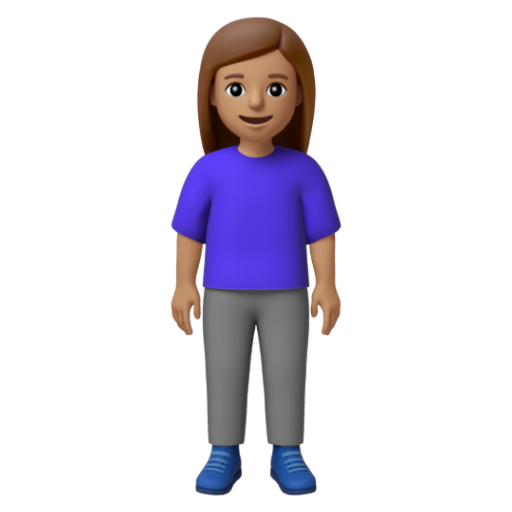 Emoji Người phụ nữ đứng: màu da trung bình 🧍🏽‍♀ dạng 3D