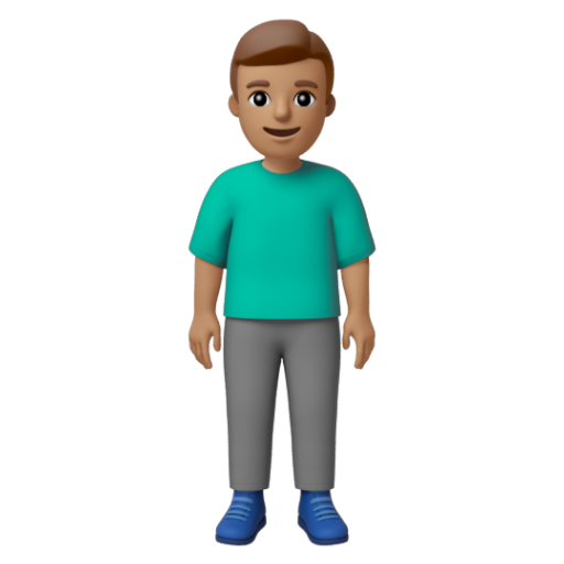 Emoji Người đàn ông đứng: màu da trung bình 🧍🏽‍♂ dạng 3D