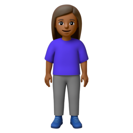 Emoji Người phụ nữ đứng: màu da tối trung bình 🧍🏾‍♀ dạng 3D