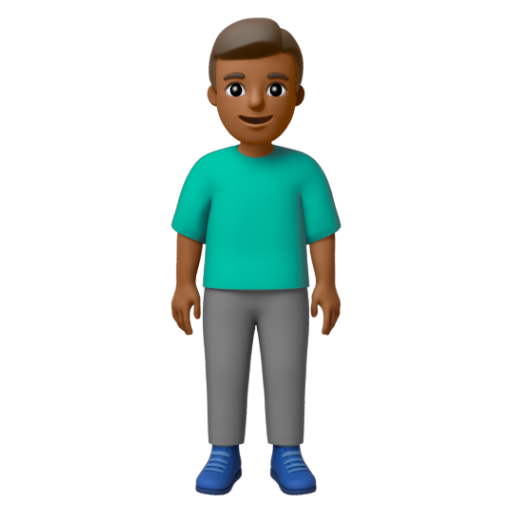 Emoji Người đàn ông đứng: màu da tối trung bình 🧍🏾‍♂ dạng 3D