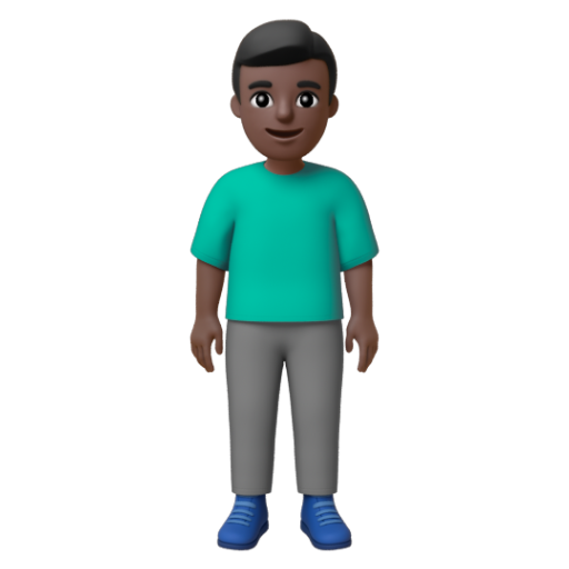 Emoji Người đàn ông đứng: màu da tối 🧍🏿‍♂ dạng 3D