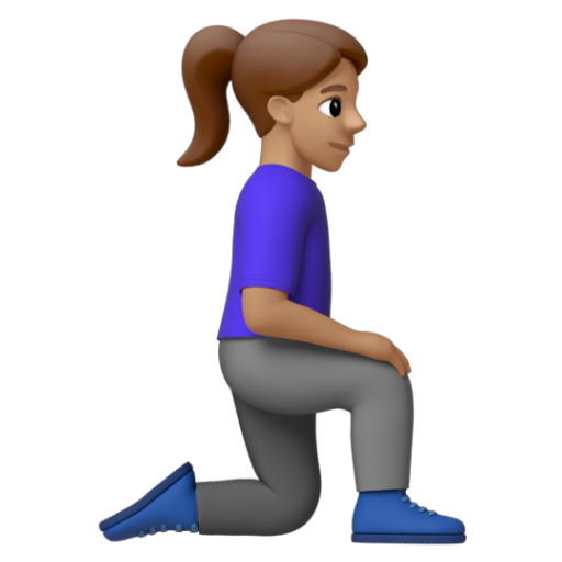 Emoji Người phụ nữ quỳ: màu da trung bình, hướng sang phải 🧎🏽‍♀‍➡ dạng 3D
