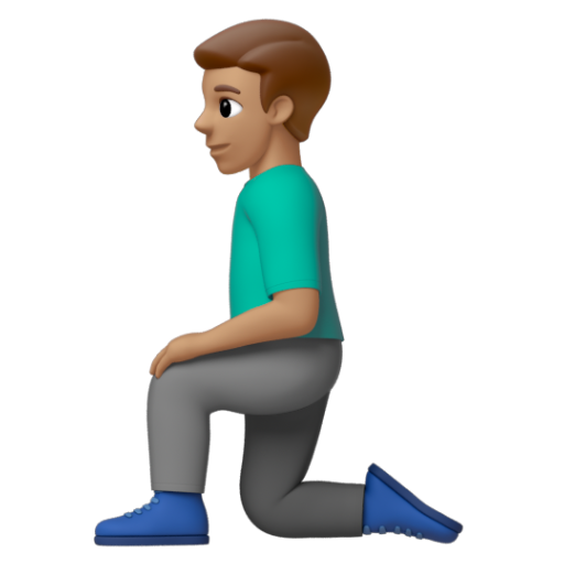 Emoji Người đàn ông quỳ: màu da trung bình 🧎🏽‍♂ dạng 3D