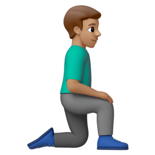 Emoji Người đàn ông quỳ: màu da trung bình, hướng sang phải 🧎🏽‍♂‍➡ dạng 3D