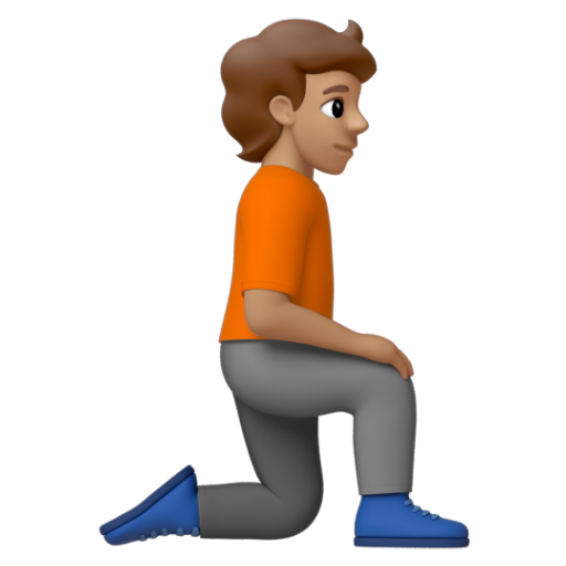 Emoji Người quỳ: màu da trung bình, hướng sang phải 🧎🏽‍➡ dạng 3D